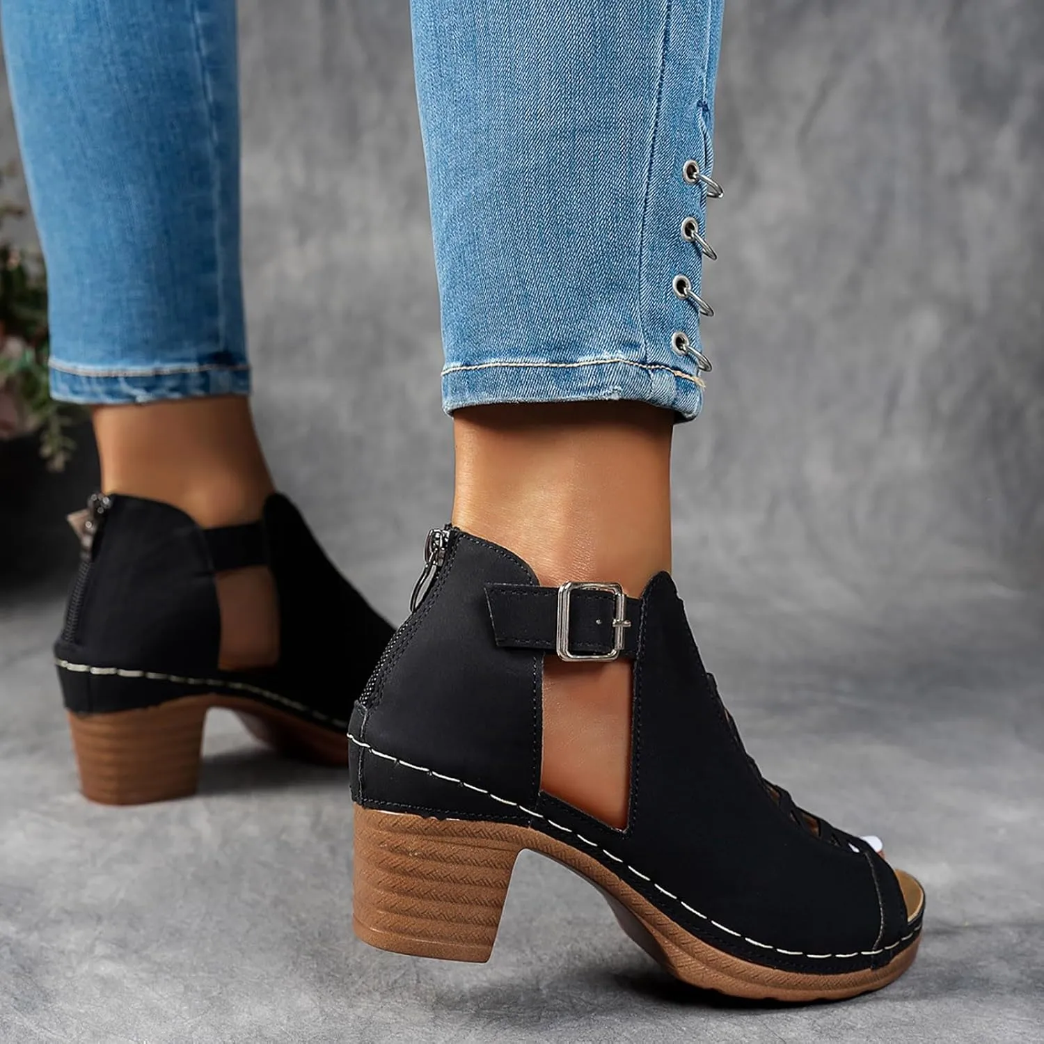 Shoes for Women Dressy, Womens Sandals Suede Peep Toe Ankle Booties Cut Out Stacked Block Heel Ankle Boots