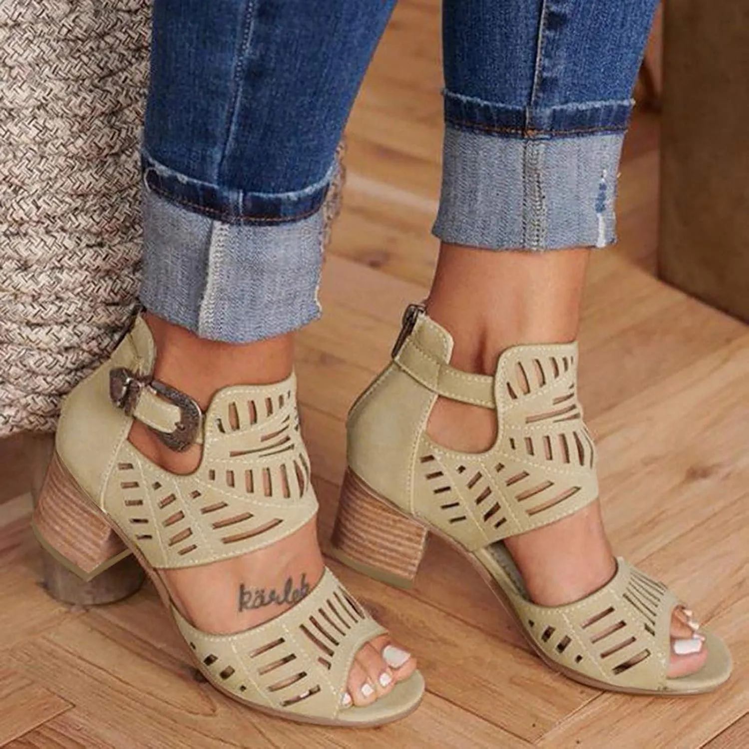 Shoes for Women Dressy, Womens Sandals Suede Peep Toe Ankle Booties Cut Out Stacked Block Heel Ankle Boots
