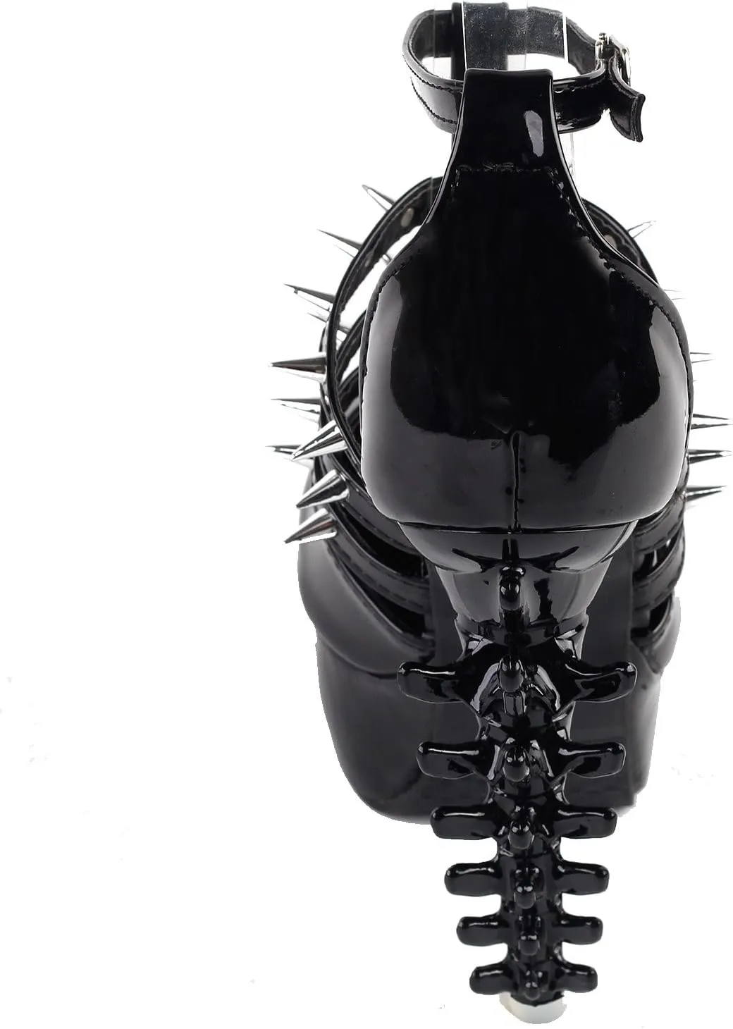 SHOW STORY Punk Black T Strappy Spike Platform Bone Heel Club Sandals,LF80644