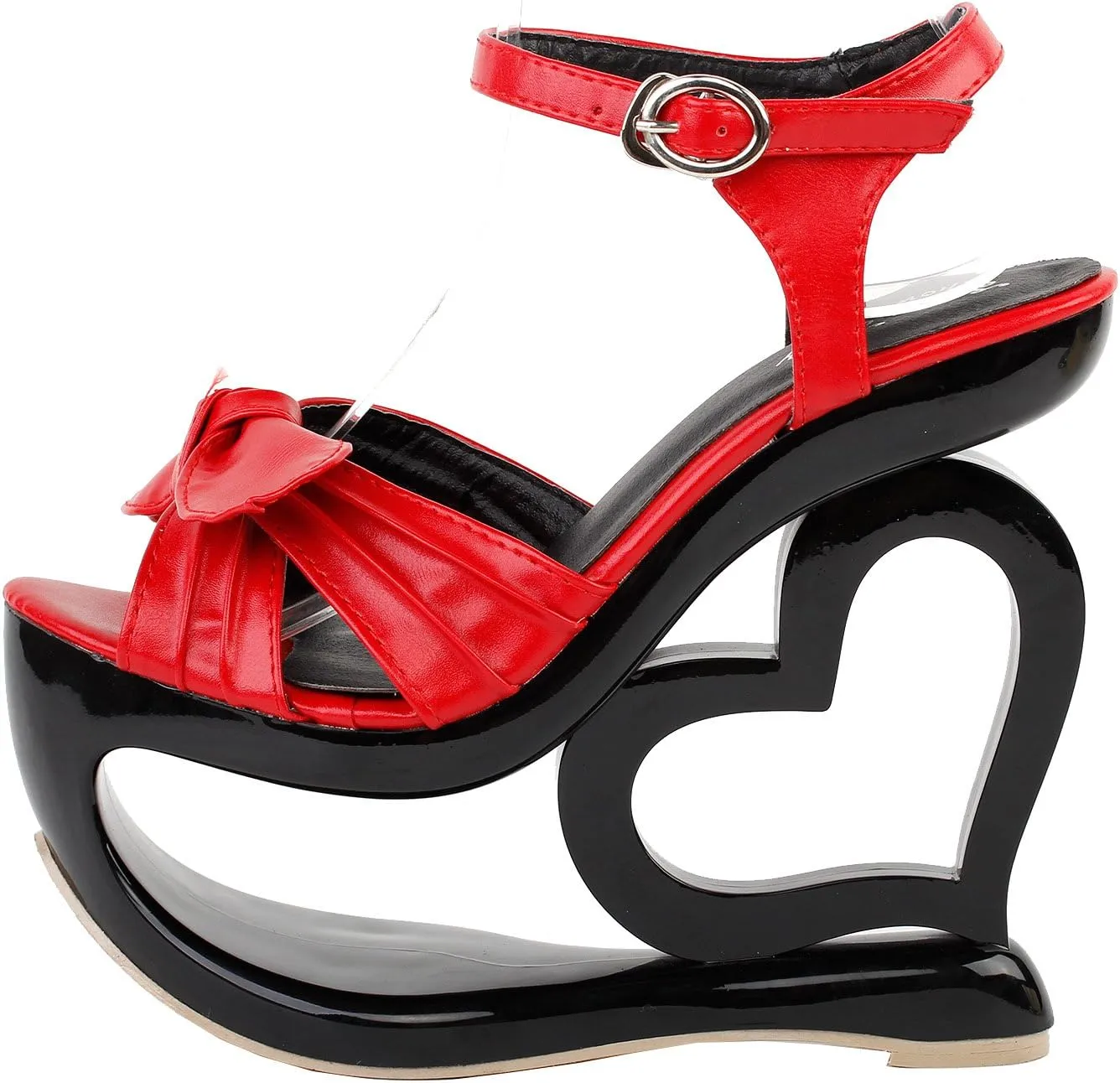 SHOW STORY Sexy Black Red Criss Cross Heart Heel Wedge Party Sandals,LF40208