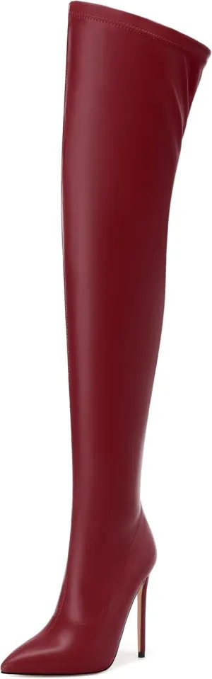 SHOWFOREST Over the Knee Boots for Women Pointed Toe Stiletto High Heel Side Zipper 4.7 Inch Fall Boots Elegant Dating Party Evening Thigh High Boots