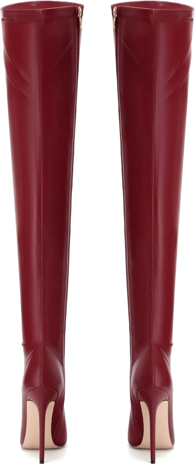 SHOWFOREST Over the Knee Boots for Women Pointed Toe Stiletto High Heel Side Zipper 4.7 Inch Fall Boots Elegant Dating Party Evening Thigh High Boots