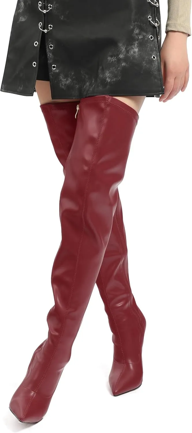 SHOWFOREST Over the Knee Boots for Women Pointed Toe Stiletto High Heel Side Zipper 4.7 Inch Fall Boots Elegant Dating Party Evening Thigh High Boots