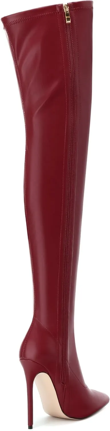 SHOWFOREST Over the Knee Boots for Women Pointed Toe Stiletto High Heel Side Zipper 4.7 Inch Fall Boots Elegant Dating Party Evening Thigh High Boots