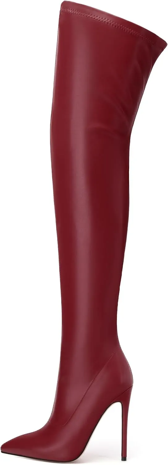 SHOWFOREST Over the Knee Boots for Women Pointed Toe Stiletto High Heel Side Zipper 4.7 Inch Fall Boots Elegant Dating Party Evening Thigh High Boots