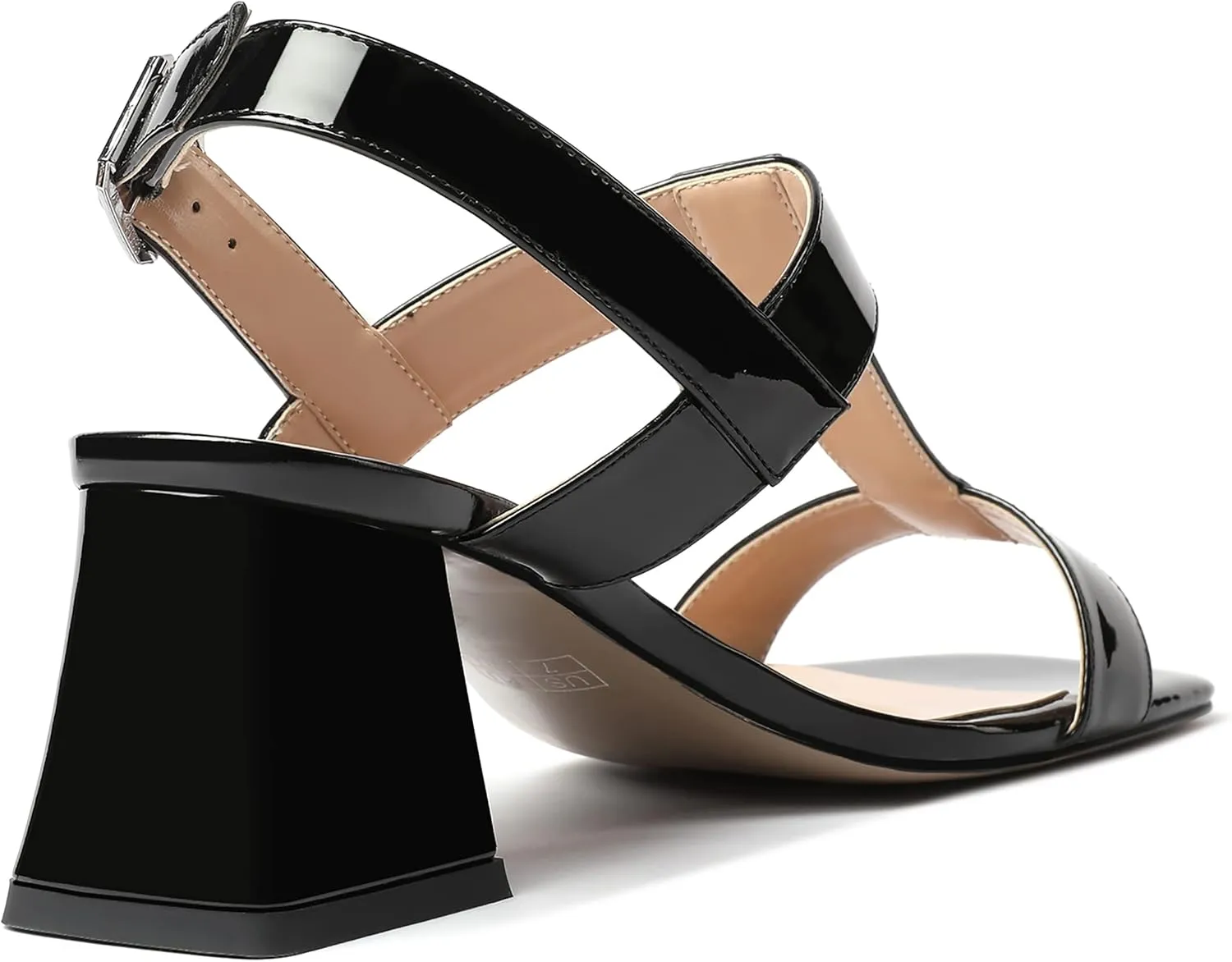 SHOWFOREST Women's Evening Slingback Patent Square Open Toe Solid Dress Chunky Mid Heel Heeled Sandals 2.5 Inch