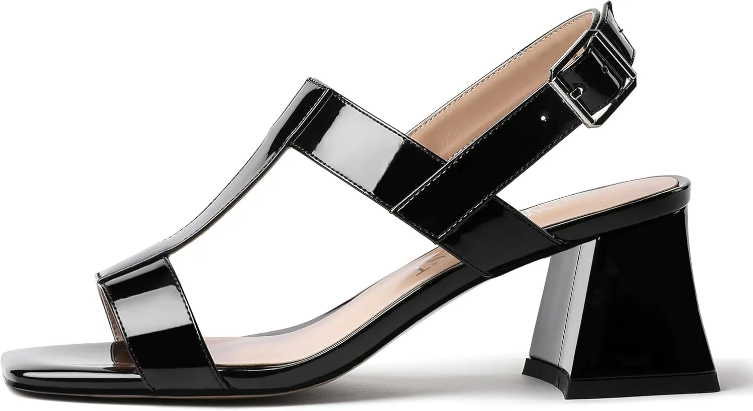 SHOWFOREST Women's Evening Slingback Patent Square Open Toe Solid Dress Chunky Mid Heel Heeled Sandals 2.5 Inch