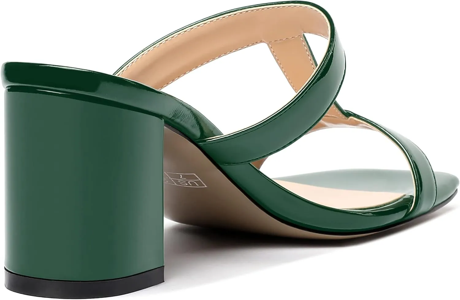 SHOWFOREST Women's Square Toe Patent Slip On Casual Chunky Mid Heel Heeled Sandals 2.5 Inch
