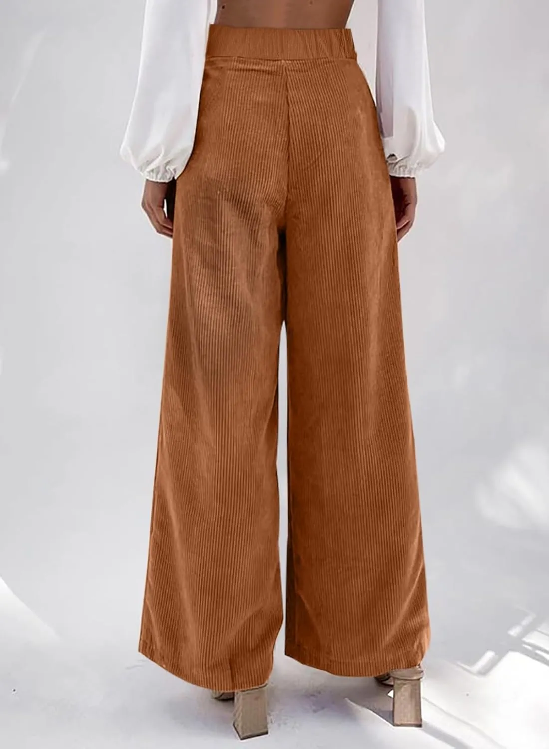 Sidefeel Corduroy Pants for Women 2024 Casual High Waisted Double Buttoned Stretchy Loose Fit Wide Leg Pants with Pockets