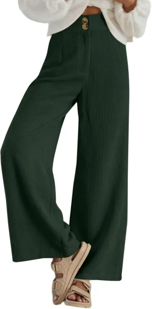 Sidefeel Corduroy Pants for Women 2024 Casual High Waisted Double Buttoned Stretchy Loose Fit Wide Leg Pants with Pockets