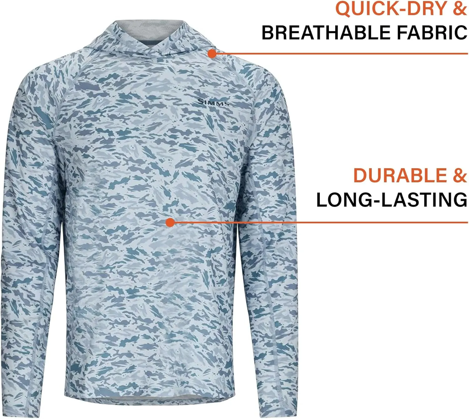 Simms Challenger Solar Hoody for Men - UPF 30  Long Sleeve Fishing Sun Shirt with Hood, Breathable & Moisture-Wicking Fabric