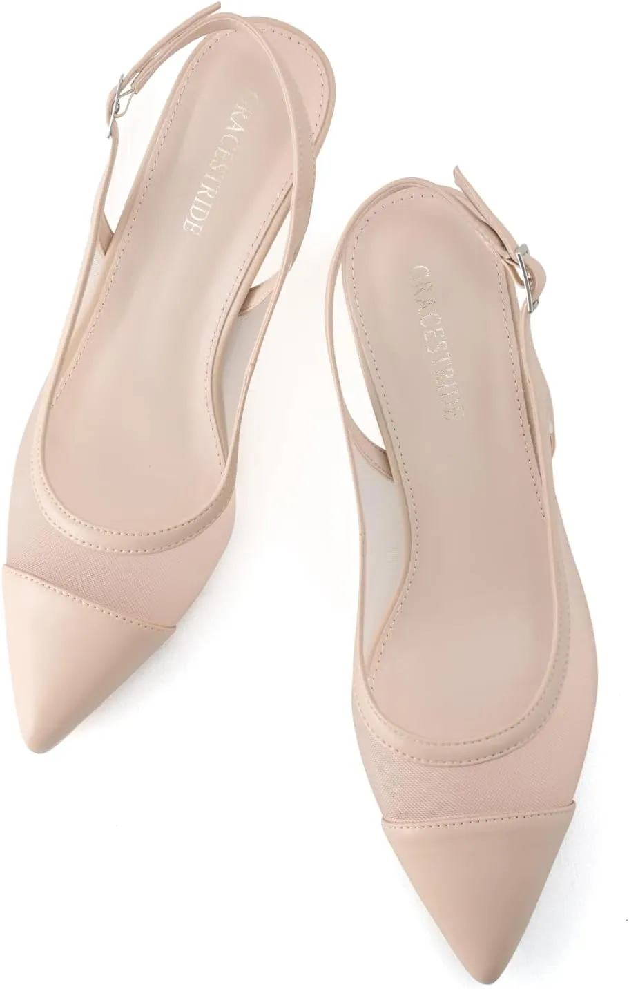 Slingback Heels for Women Kitten Heels Mesh Gauze Pumps Pointed Toe Stiletto Sandals Wedding Dress Shoes