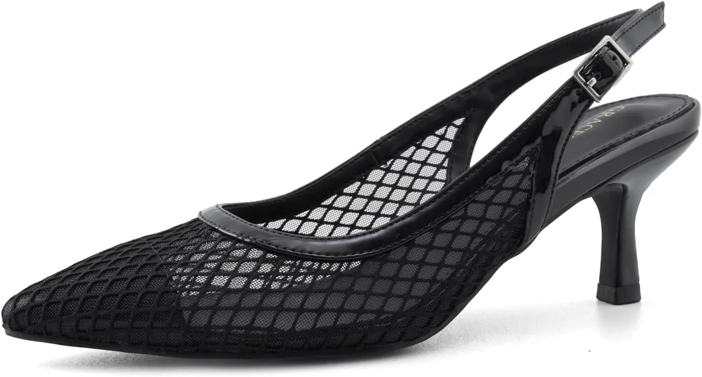 Slingback Heels for Women Kitten Heels Mesh Gauze Pumps Pointed Toe Stiletto Sandals Wedding Dress Shoes