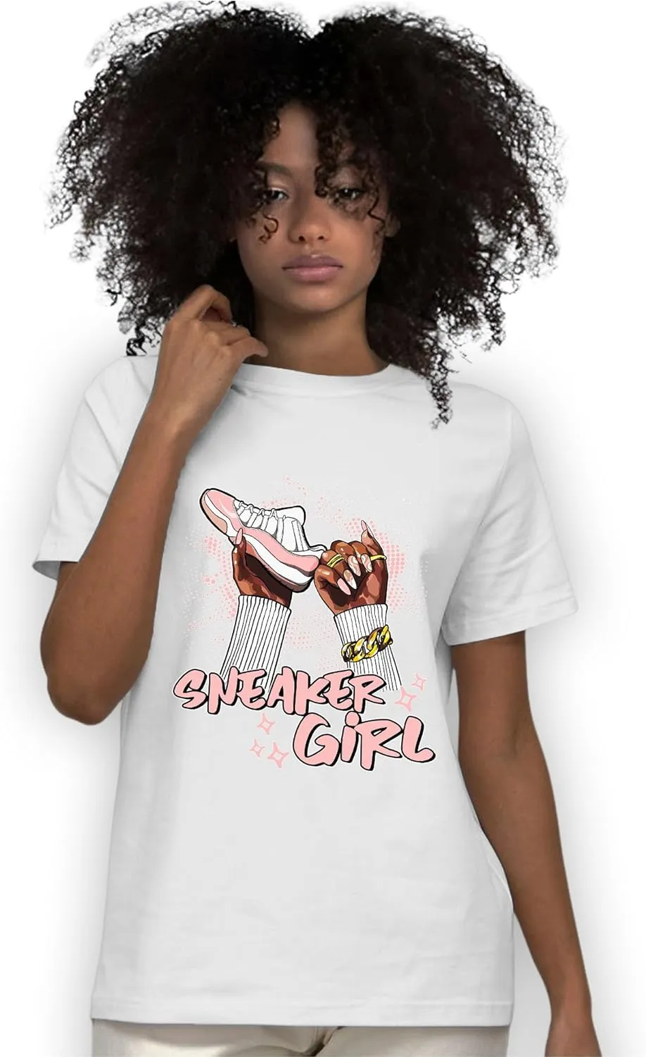 Sneaker Girl Nail Unisex Matching 11s Low Legend Pink Graphic T-Shirt for Men Women, Black, White
