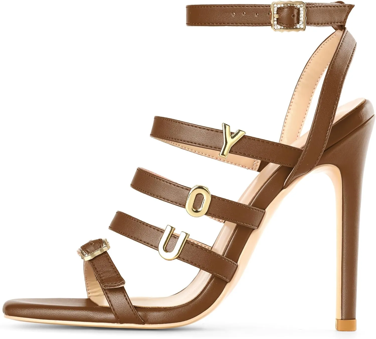 Soireelady Womens High Heel Sandals, Ankle Strap Open Toe Heels, Square Toe Stiletto Strappy Heeled Sandals 4 Inch Prom Party