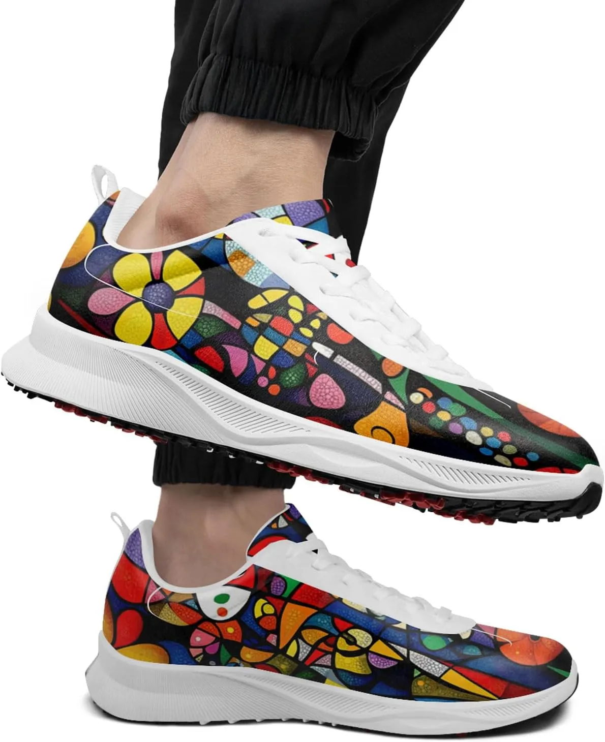 Spikeless Golf Shoes for Men, Artistic Design Women's Breathable Golf Sneakers with Heel Ventilation Sport Trainers
