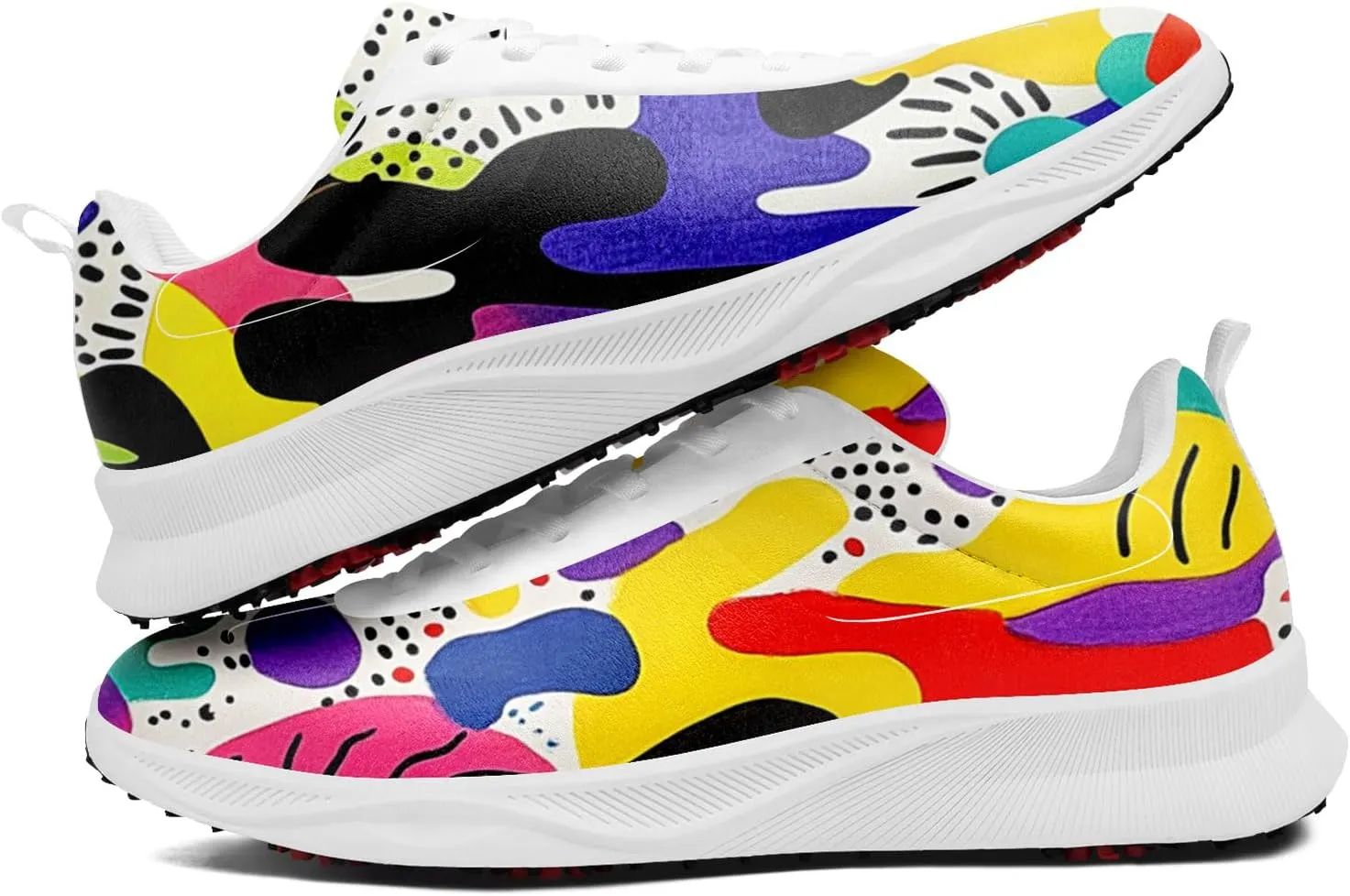 Spikeless Golf Shoes for Men, Artistic Design Women's Breathable Golf Sneakers with Heel Ventilation Sport Trainers