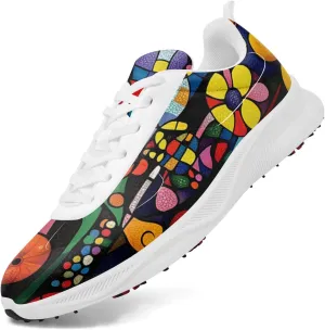 Spikeless Golf Shoes for Men, Artistic Design Women's Breathable Golf Sneakers with Heel Ventilation Sport Trainers