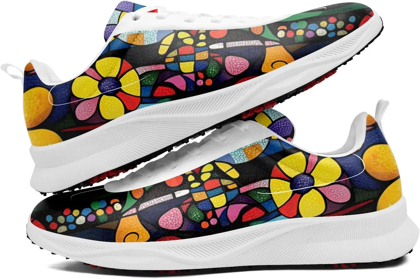 Spikeless Golf Shoes for Men, Artistic Design Women's Breathable Golf Sneakers with Heel Ventilation Sport Trainers