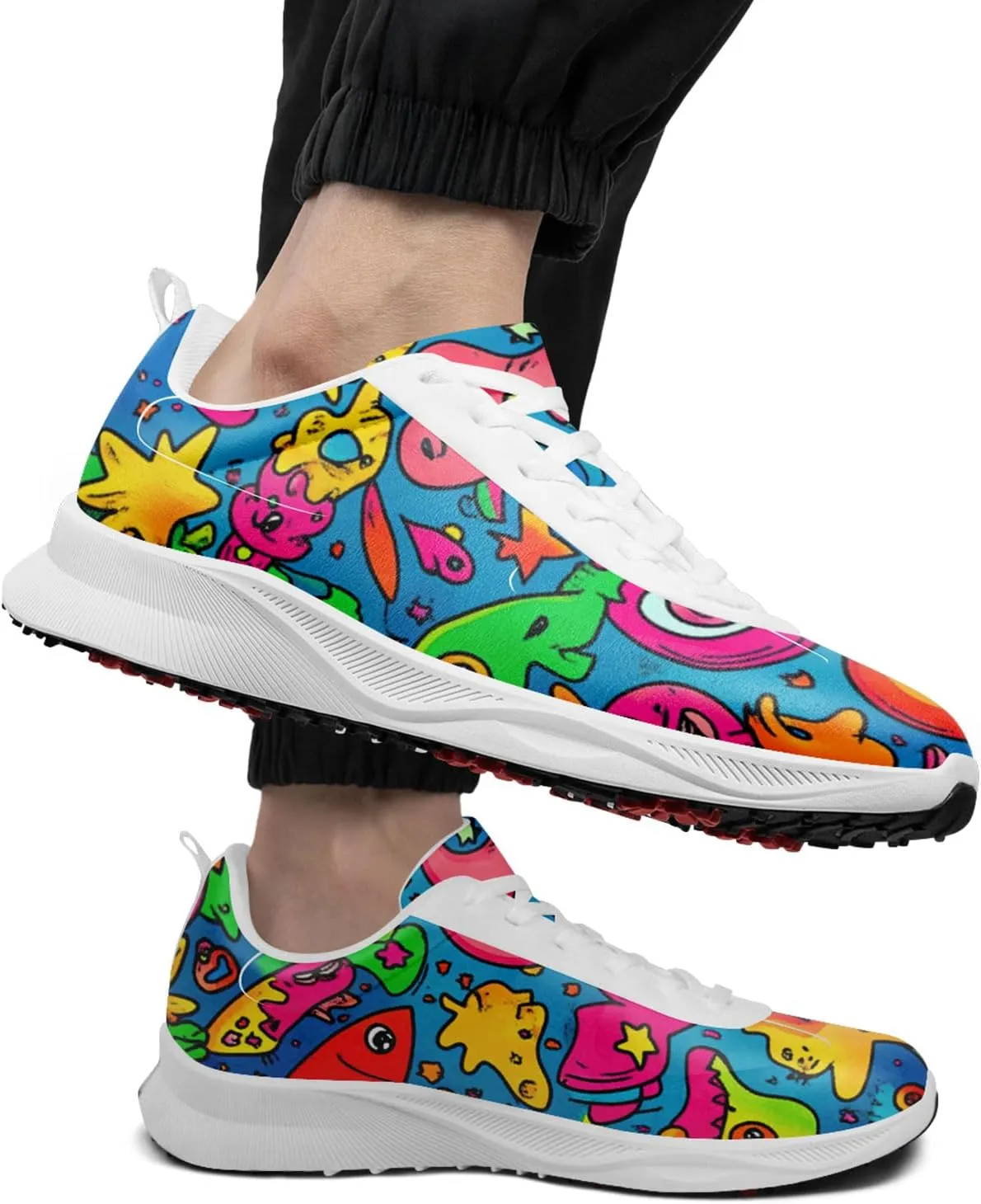 Spikeless Golf Shoes for Men, Artistic Design Women's Breathable Golf Sneakers with Heel Ventilation Sport Trainers