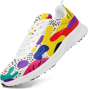 Spikeless Golf Shoes for Men, Artistic Design Women's Breathable Golf Sneakers with Heel Ventilation Sport Trainers