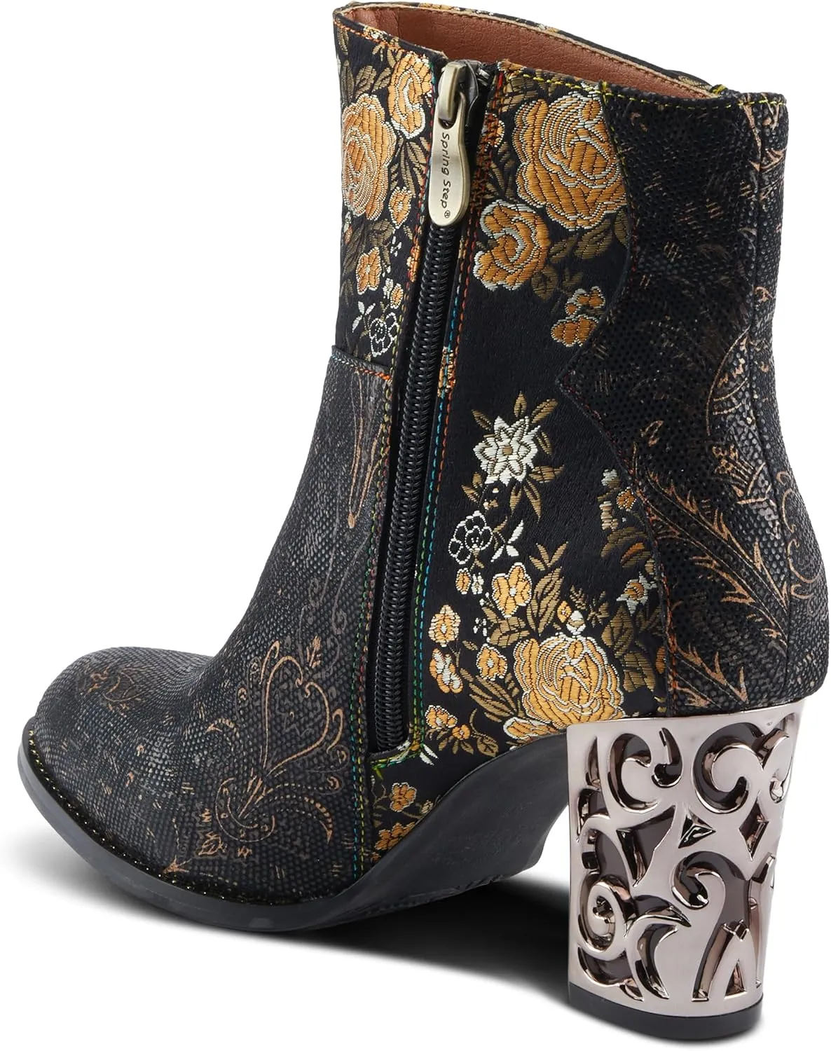 Spring Step L'Artiste Monet Women's Floral Embroidered Bootie - Artful Elegance, Decorative Accents, Artistic Ankle Boots