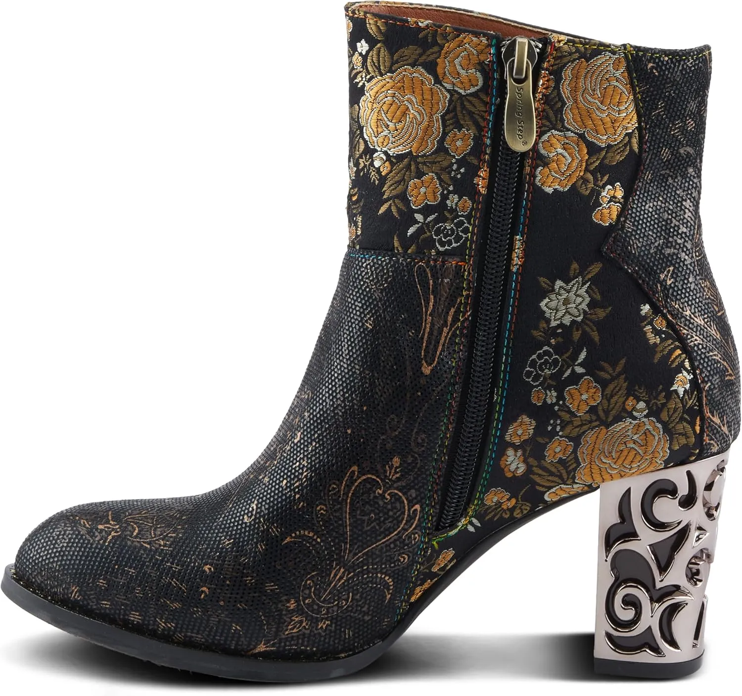 Spring Step L'Artiste Monet Women's Floral Embroidered Bootie - Artful Elegance, Decorative Accents, Artistic Ankle Boots