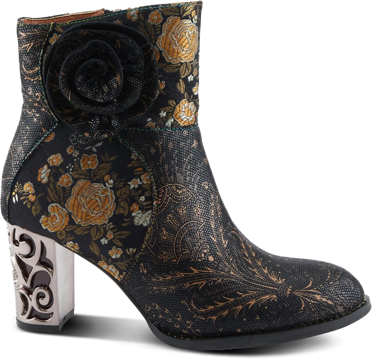 Spring Step L'Artiste Monet Women's Floral Embroidered Bootie - Artful Elegance, Decorative Accents, Artistic Ankle Boots