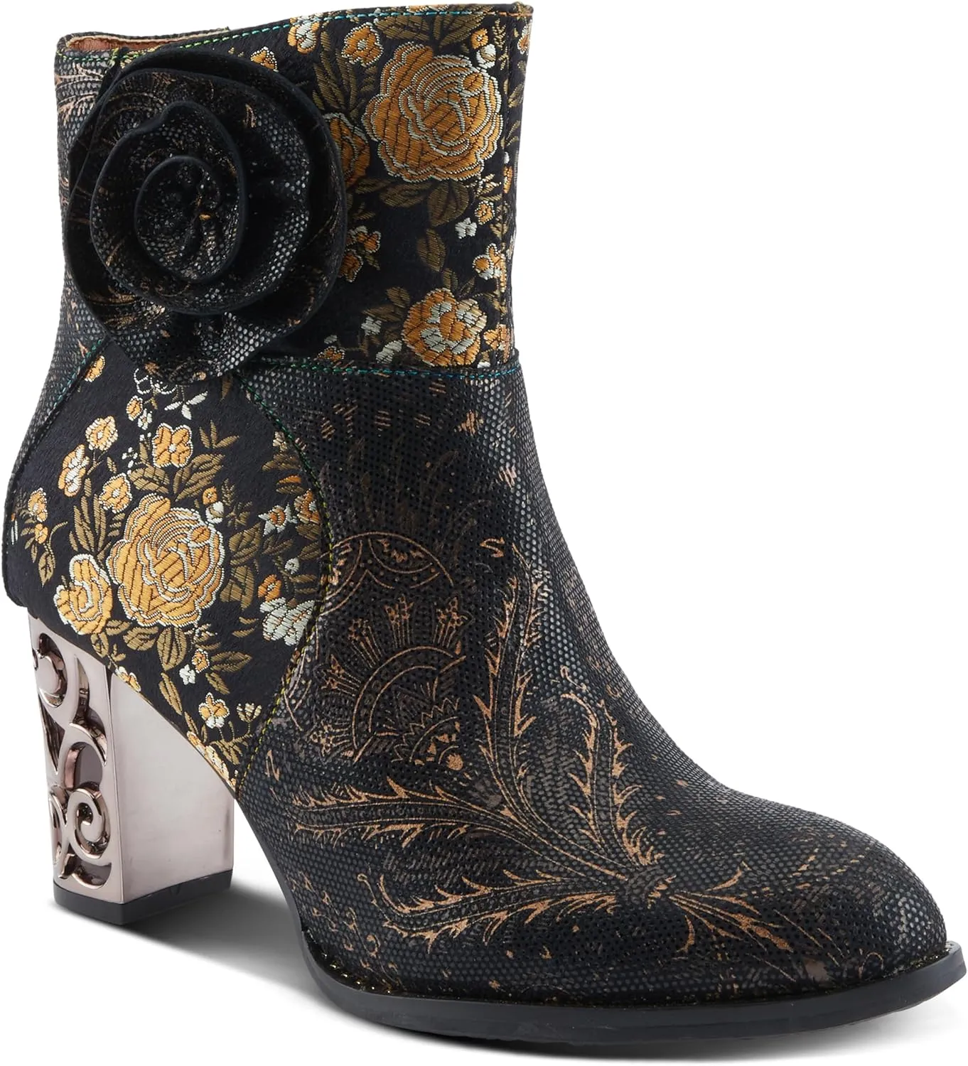 Spring Step L'Artiste Monet Women's Floral Embroidered Bootie - Artful Elegance, Decorative Accents, Artistic Ankle Boots