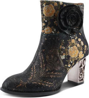 Spring Step L'Artiste Monet Women's Floral Embroidered Bootie - Artful Elegance, Decorative Accents, Artistic Ankle Boots