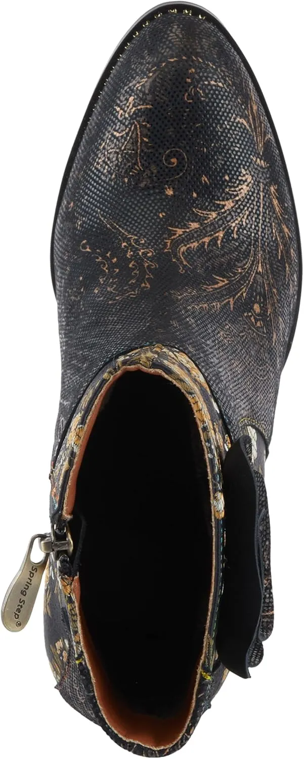 Spring Step L'Artiste Monet Women's Floral Embroidered Bootie - Artful Elegance, Decorative Accents, Artistic Ankle Boots