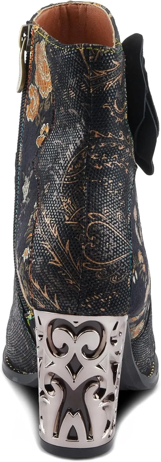 Spring Step L'Artiste Monet Women's Floral Embroidered Bootie - Artful Elegance, Decorative Accents, Artistic Ankle Boots