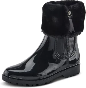 Spring Step Wellies Rain Boots for Women - Waterproof Boots with Faux Fur Collar - Western Ankle Boots for Women with Zipper Closure