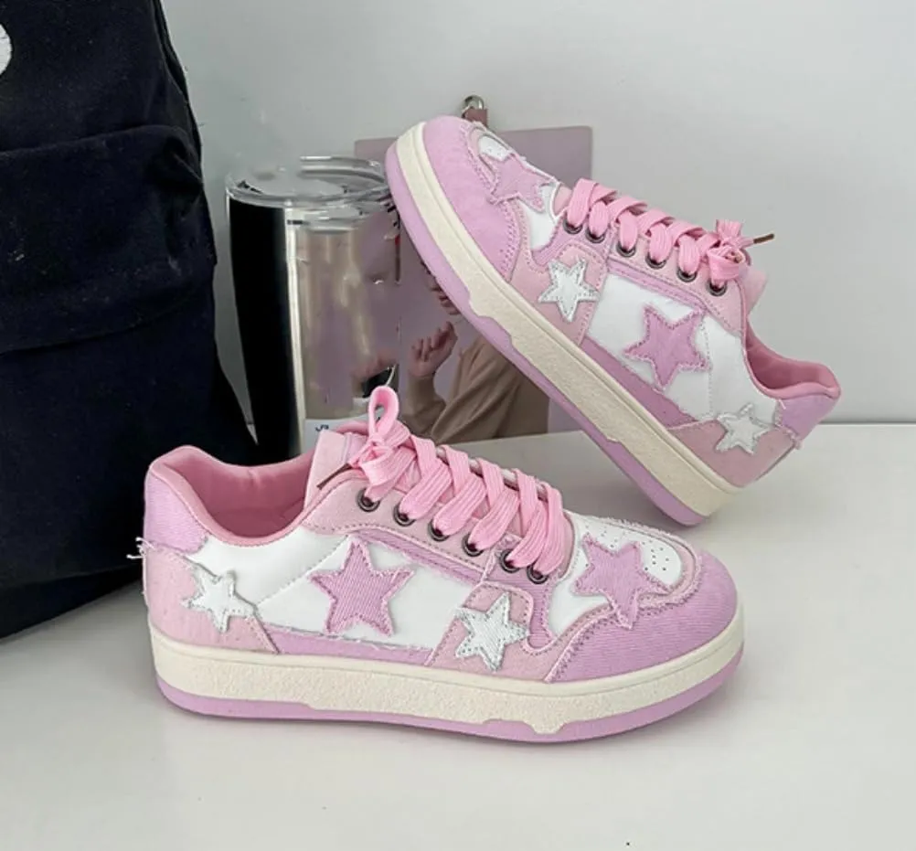 Star Shoes Walking Sneakers for Women Cute Sneakers Round Toe Y2K Aesthetic Cute Shoes Anti-Slip Comfort Pink/Black/Blue