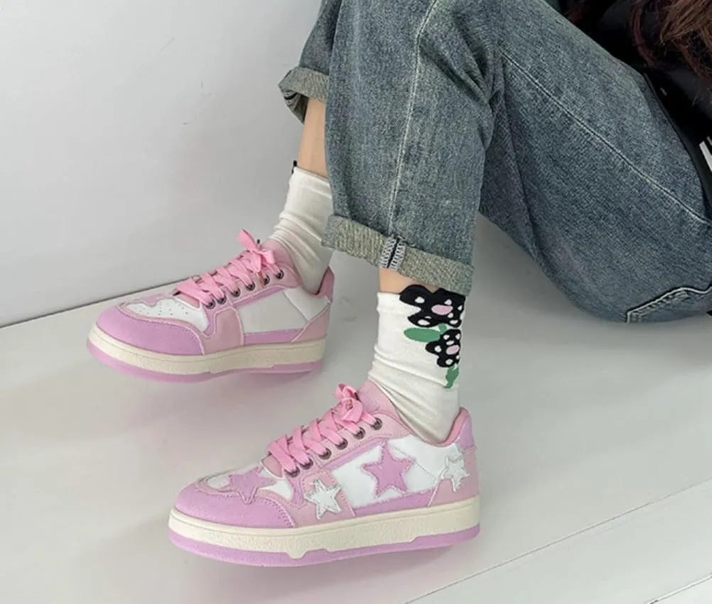 Star Shoes Walking Sneakers for Women Cute Sneakers Round Toe Y2K Aesthetic Cute Shoes Anti-Slip Comfort Pink/Black/Blue