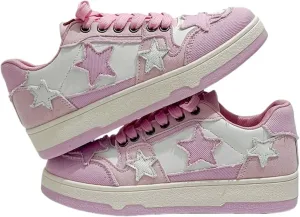 Star Shoes Walking Sneakers for Women Cute Sneakers Round Toe Y2K Aesthetic Cute Shoes Anti-Slip Comfort Pink/Black/Blue