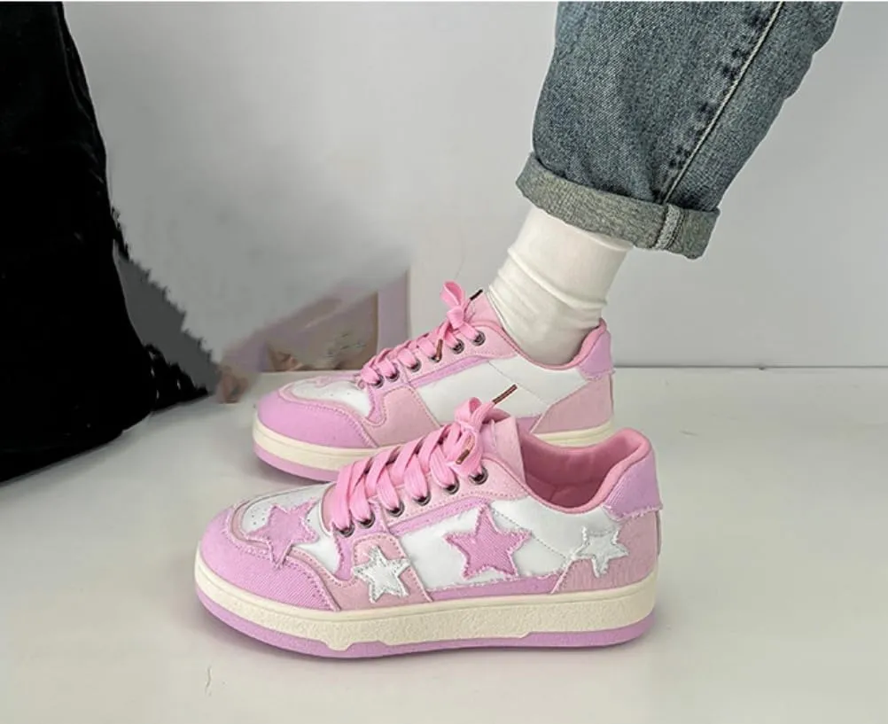 Star Shoes Walking Sneakers for Women Cute Sneakers Round Toe Y2K Aesthetic Cute Shoes Anti-Slip Comfort Pink/Black/Blue