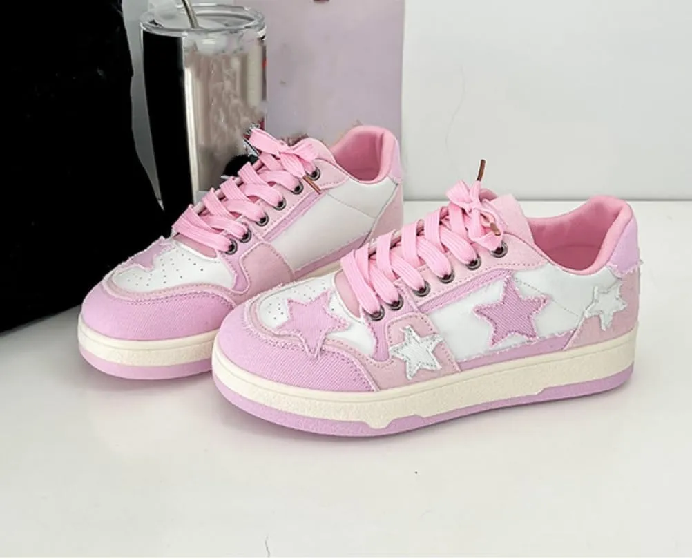 Star Shoes Walking Sneakers for Women Cute Sneakers Round Toe Y2K Aesthetic Cute Shoes Anti-Slip Comfort Pink/Black/Blue