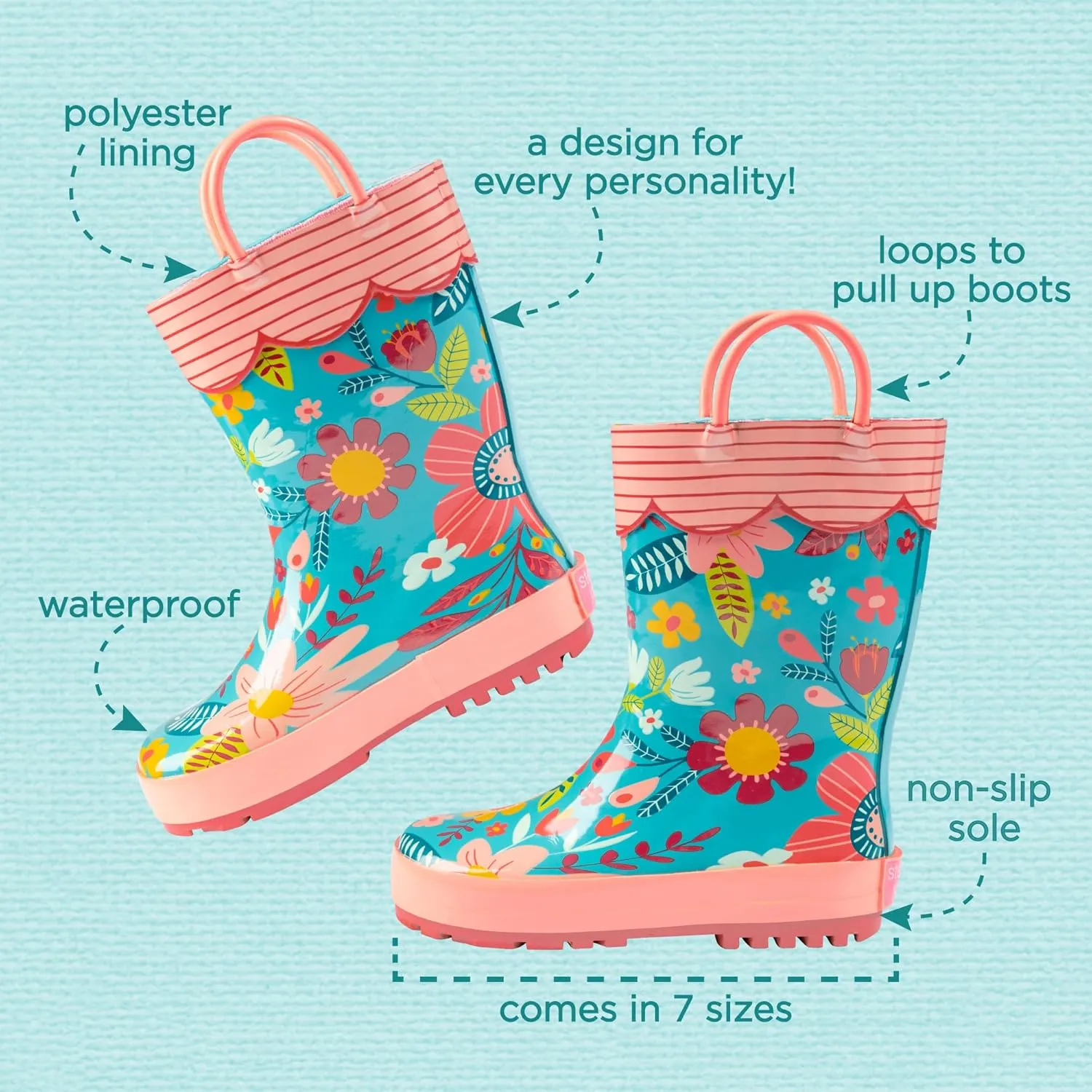 Stephen Joseph Girls All Over Print Rain Boots