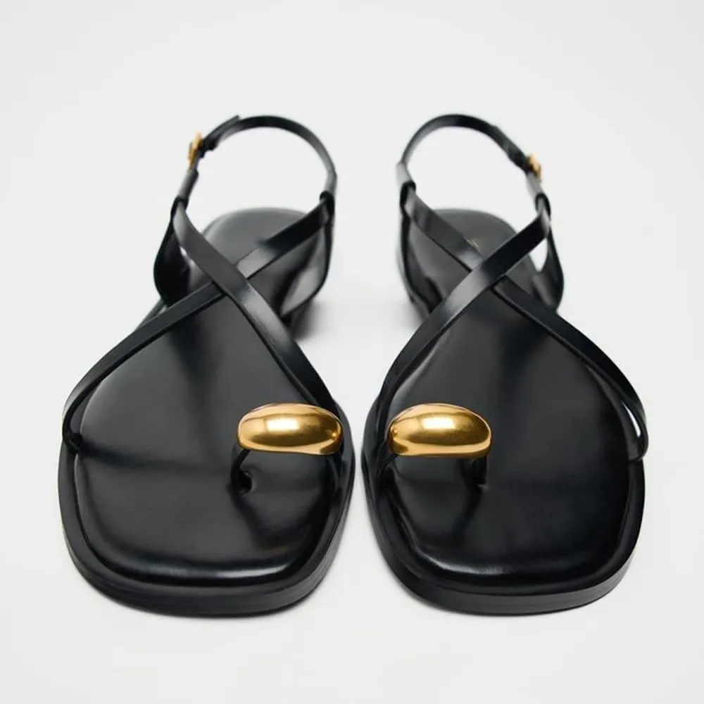 Strappy Flat Sandals for Women Open Square Toe Silver Ball Flip Flop Sandal with Ankle Buckle Summer Beach Gladiator Shoes