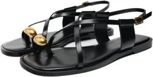 Strappy Flat Sandals for Women Open Square Toe Silver Ball Flip Flop Sandal with Ankle Buckle Summer Beach Gladiator Shoes