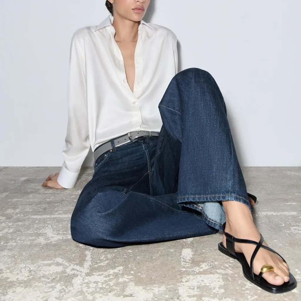 Strappy Flat Sandals for Women Open Square Toe Silver Ball Flip Flop Sandal with Ankle Buckle Summer Beach Gladiator Shoes