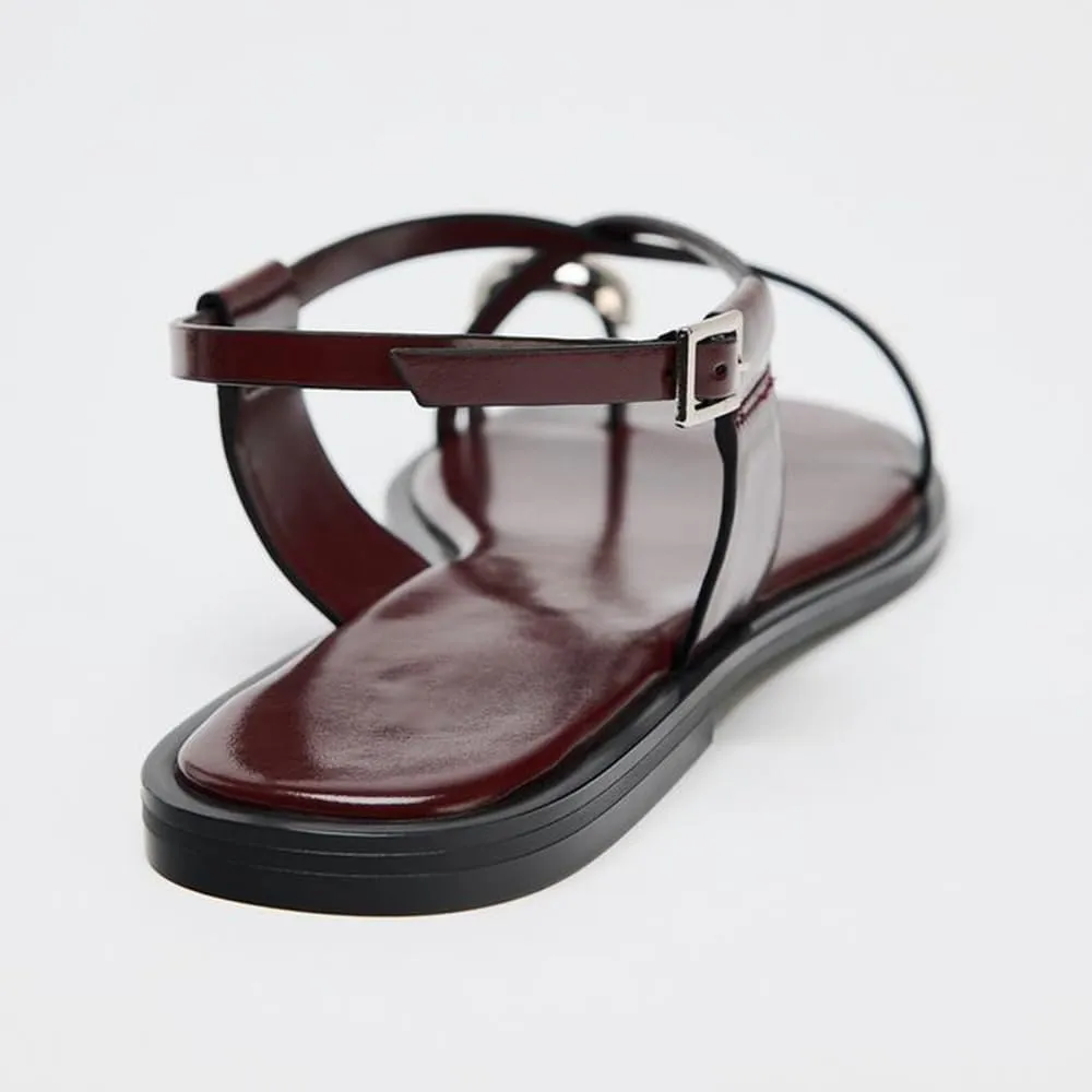 Strappy Flat Sandals for Women Open Square Toe Silver Ball Flip Flop Sandal with Ankle Buckle Summer Beach Gladiator Shoes