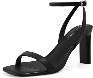 Strappy Heels for Women Block Chunky High Heels Square Toe Ankle Buckle Sandals