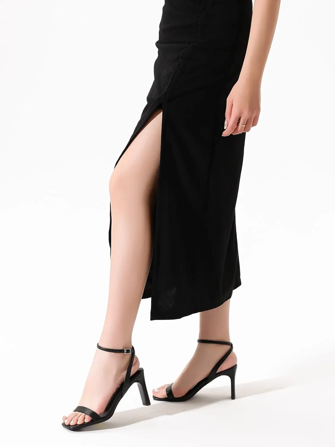 Strappy Heels for Women Block Chunky High Heels Square Toe Ankle Buckle Sandals
