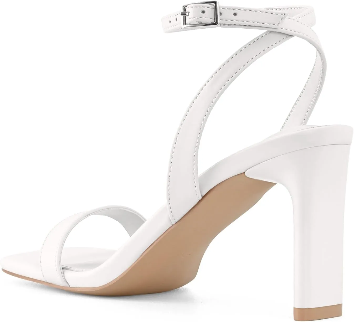 Strappy Heels for Women Block Chunky High Heels Square Toe Ankle Buckle Sandals