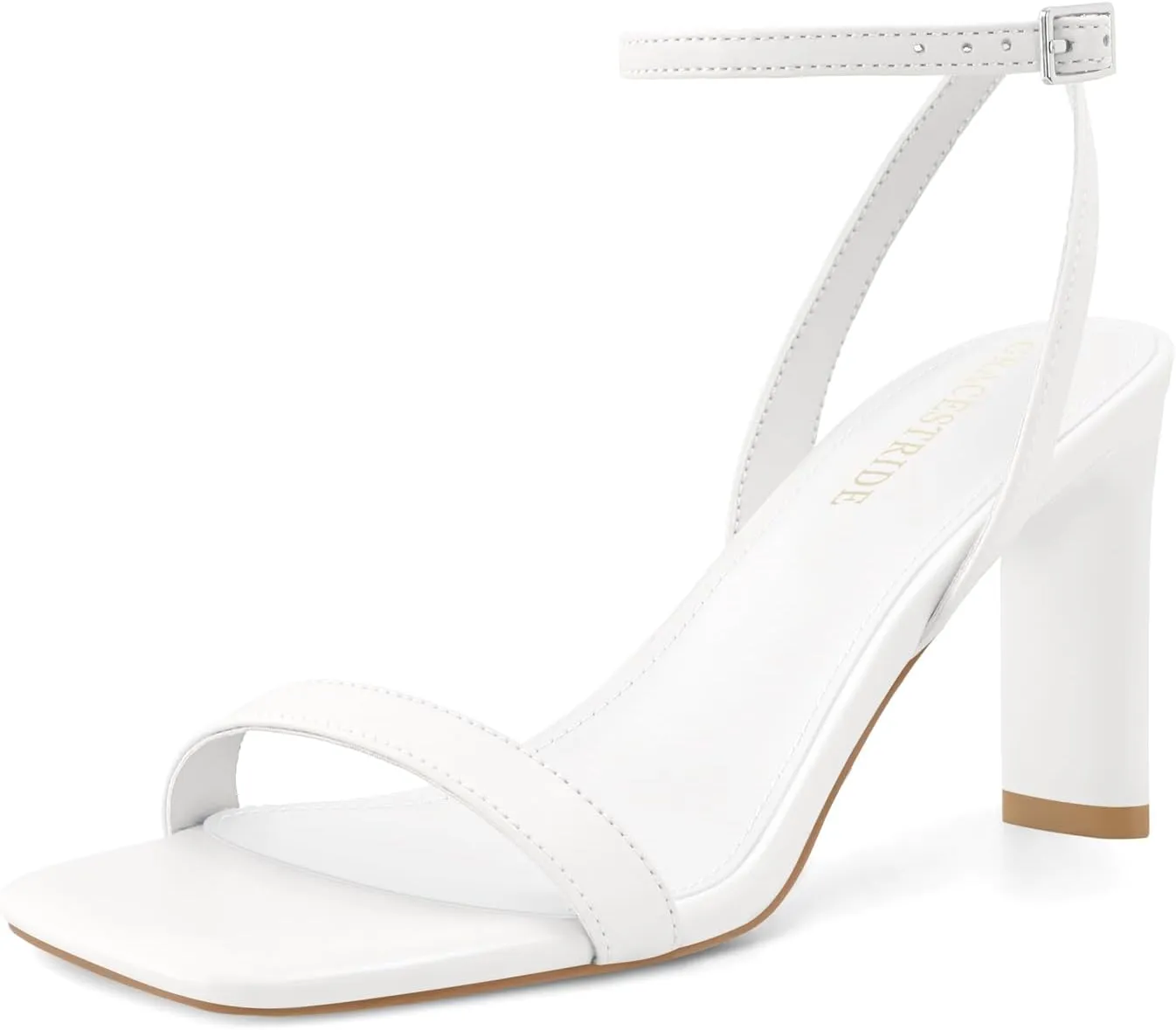 Strappy Heels for Women Block Chunky High Heels Square Toe Ankle Buckle Sandals