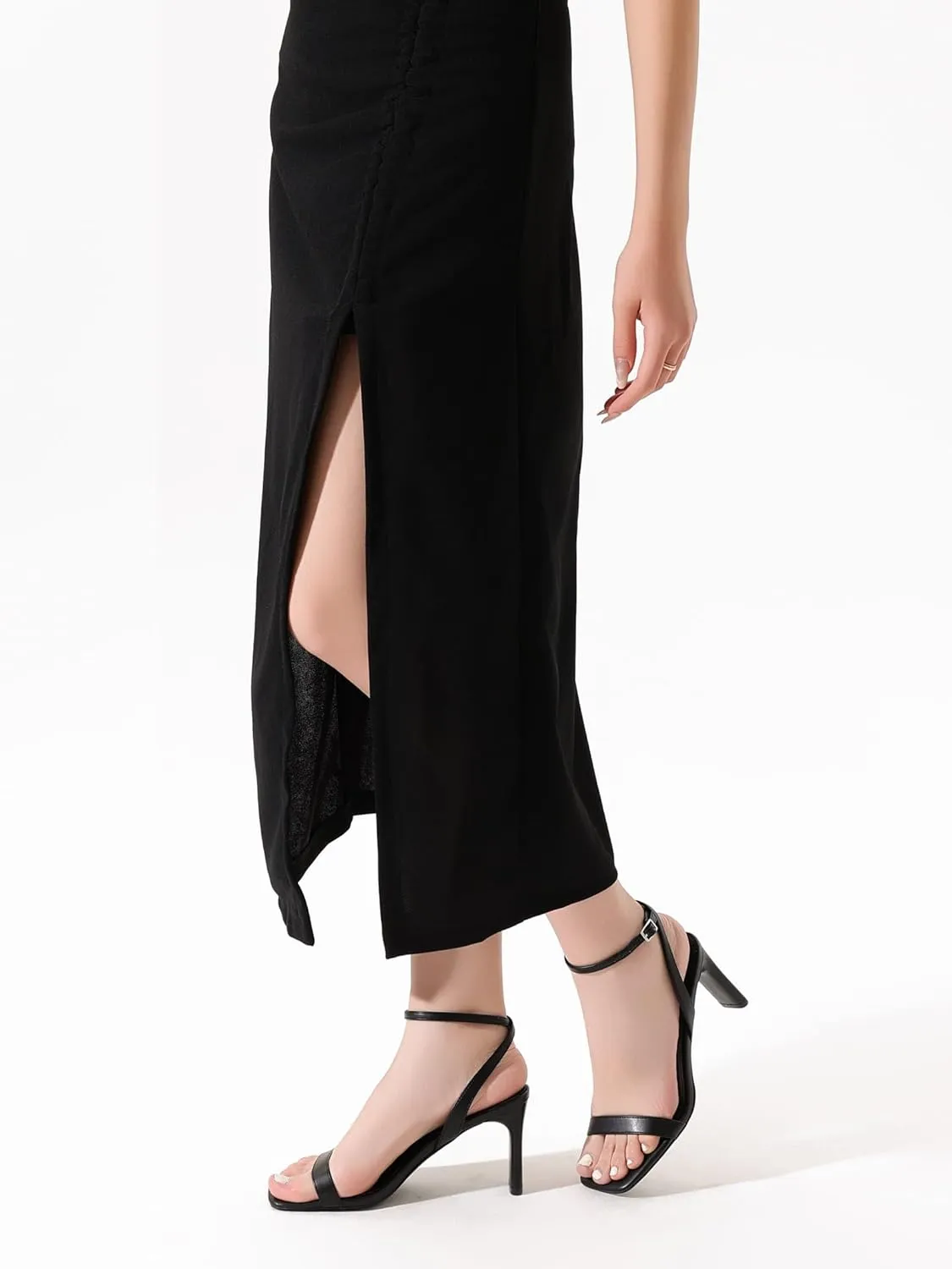 Strappy Heels for Women Block Chunky High Heels Square Toe Ankle Buckle Sandals