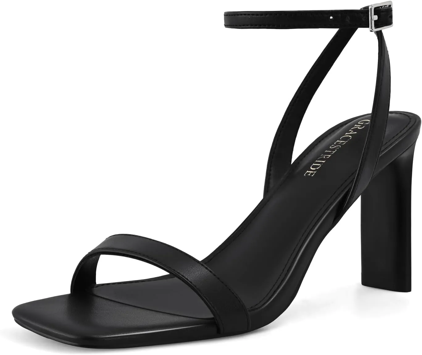 Strappy Heels for Women Block Chunky High Heels Square Toe Ankle Buckle Sandals