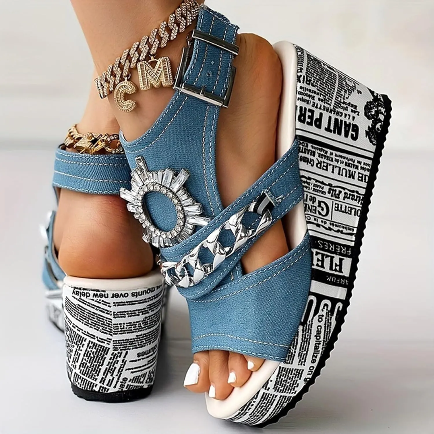 SuanlaTDS Wedge Sandals for Women 2025 Dressy Summer Platform Comfortable High Heels Sexy Slingback Ankle Buckle Beach Walking Shoes Open Toe Outdoor Wedges Sandal for Party Wedding